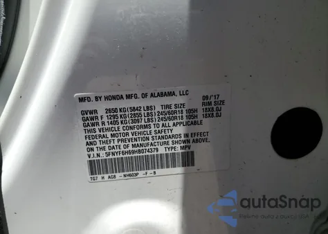 2017 Honda Pilot Exl из США, поврежденный, VIN 5FNYF6H69HB074379